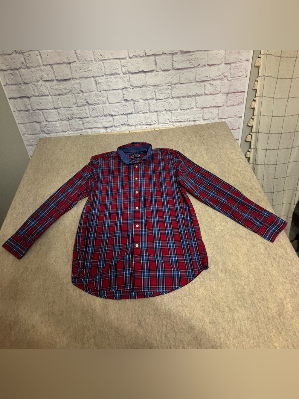 Chaps Red and Blue Plaid Button-Down Shirt